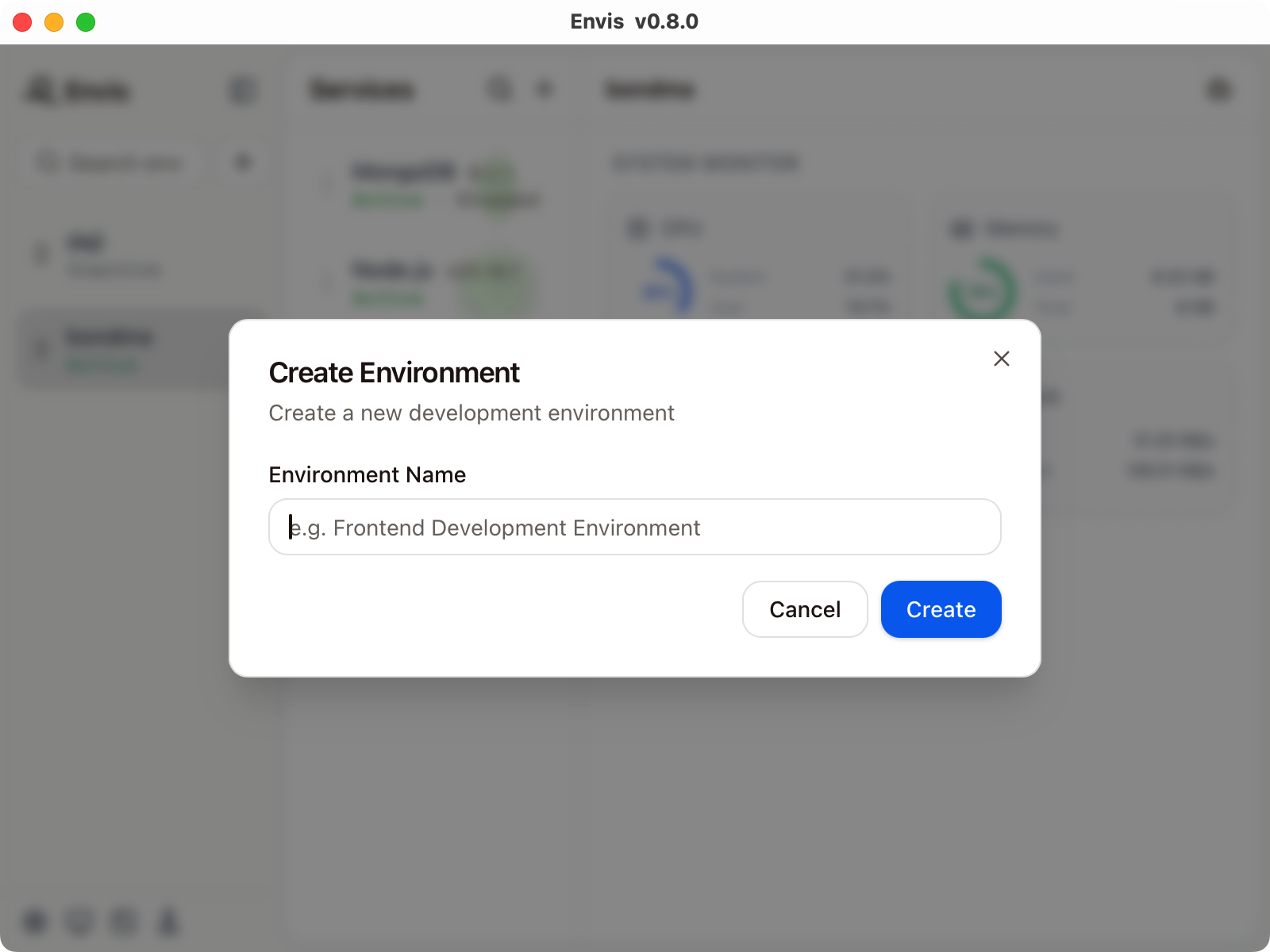 Creating a new isolated development environment in Envis
